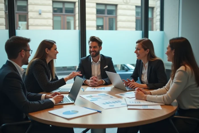 Équipe de PME en réunion collaborative autour de services personnalisés pour booster leur croissance