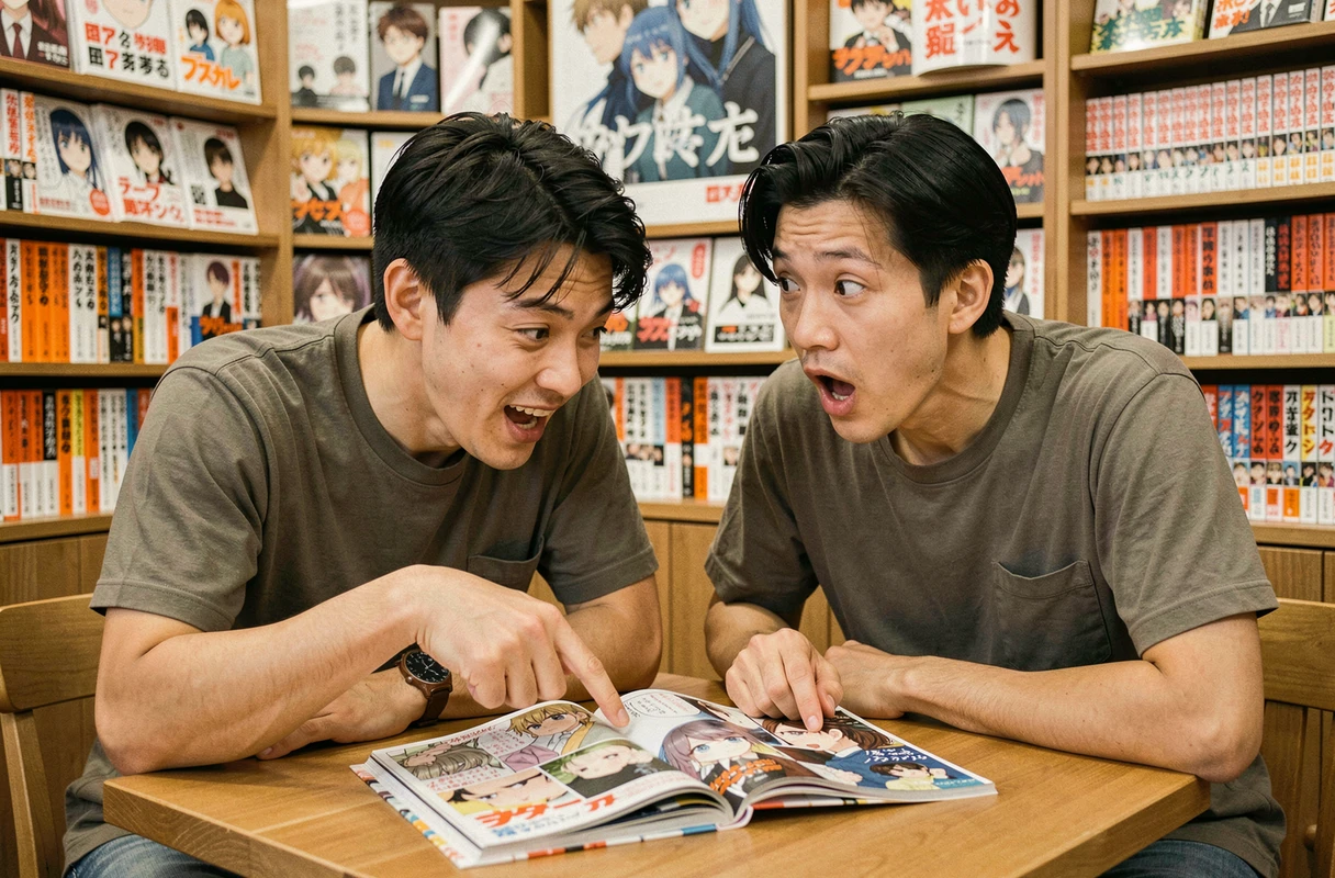 Deux fans de One Piece découvrent les révélations du chapitre 1141 dans un café manga à Tokyo