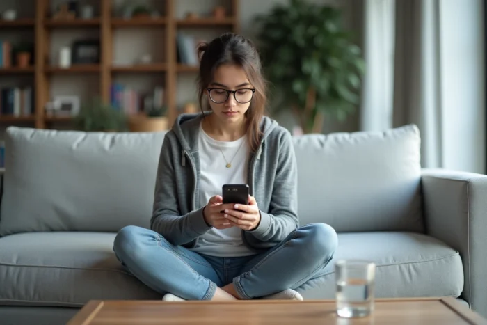 Femme configurant un VPN sur smartphone pour sécuriser son accès après la panne de Gozmap