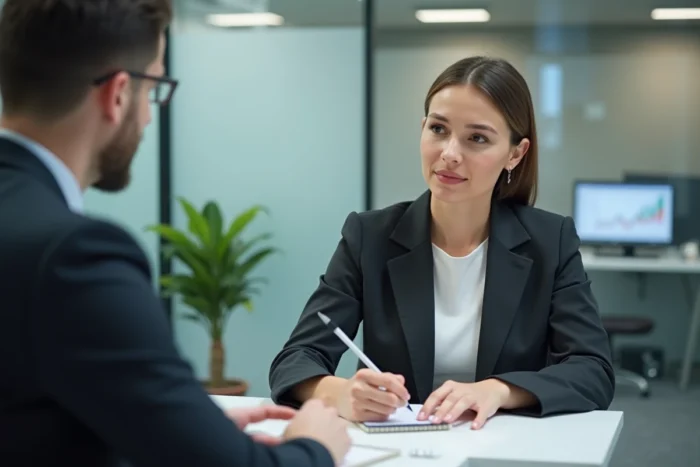 Femme en rendez-vous avec un conseiller pour choisir son assurance emprunteur