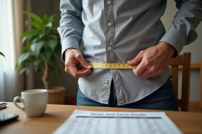 Homme prenant ses mesures corporelles à domicile pour choisir la bonne taille Freeman Porter