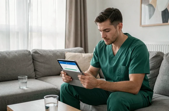 Infirmier du CHU de Reims consultant sa messagerie Zimbra à distance sur tablette depuis son domicile