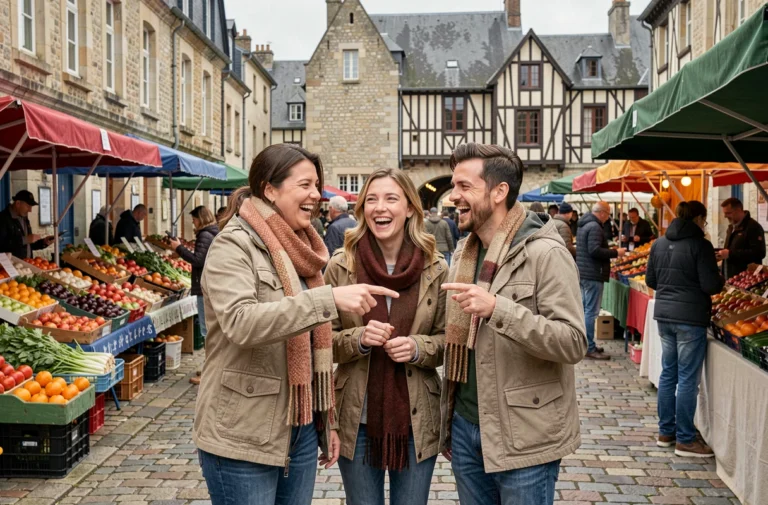 Groupe d'amis profitant du marché des Lices à Rennes lors d'une sortie animée en centre-ville