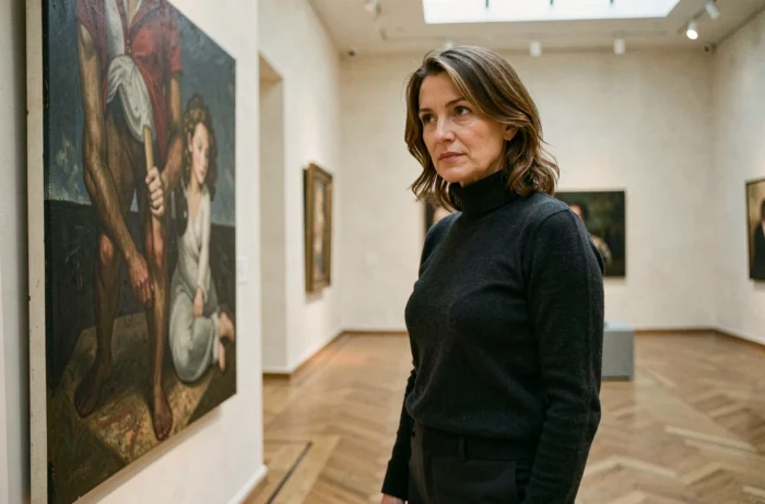Femme découvrant une exposition au Musée des Beaux-Arts de Rennes lors d'une sortie culturelle