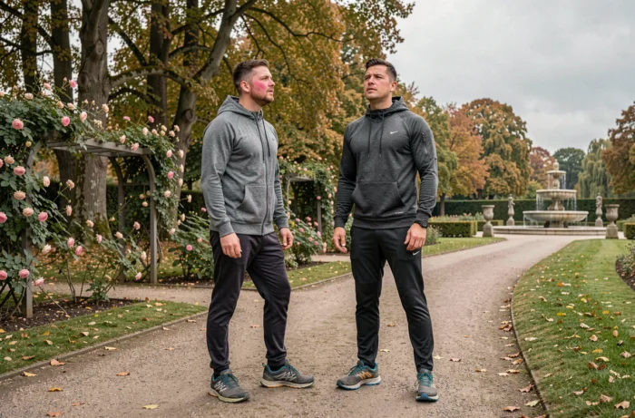 Deux amis faisant du jogging dans le Parc du Thabor à Rennes, activité de loisirs en plein air