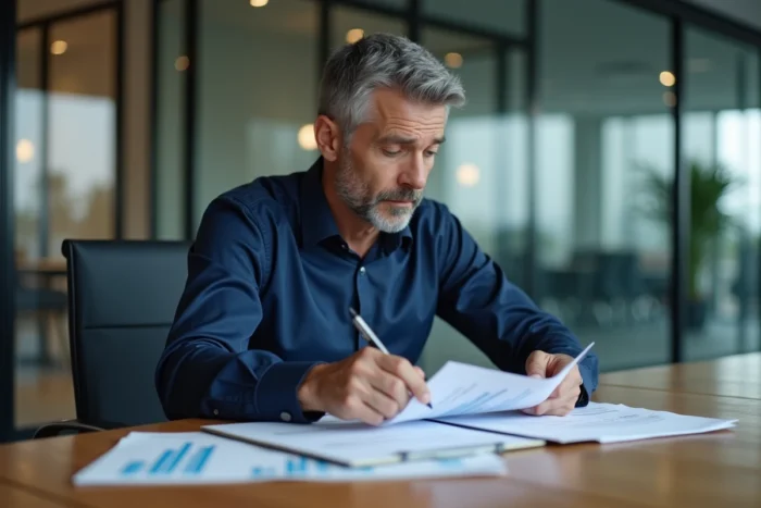 Représentant du CSE Altran analysant les documents budgétaires 2024 lors d'une réunion d'entreprise