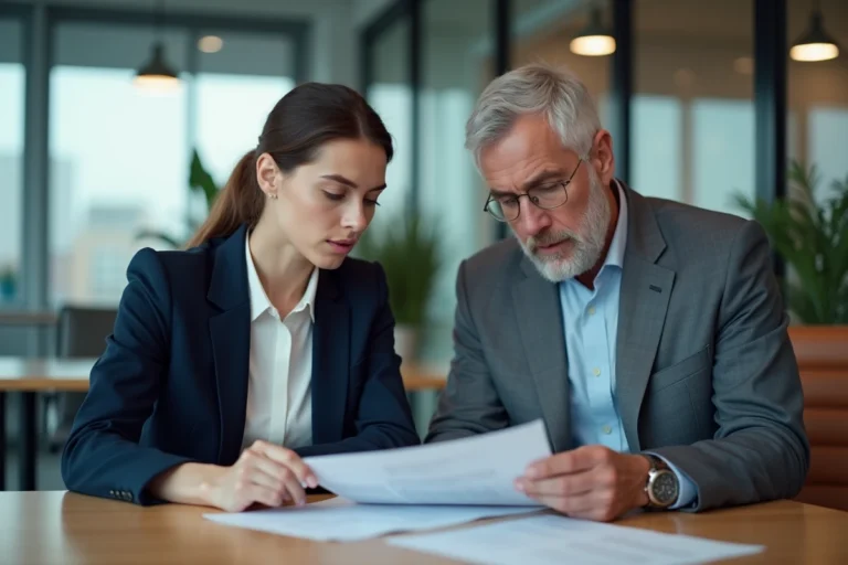 Jeune femme en stage professionnelle échangeant avec un mentor dans un bureau moderne, illustrant les conseils pour réussir ses missions en entreprise
